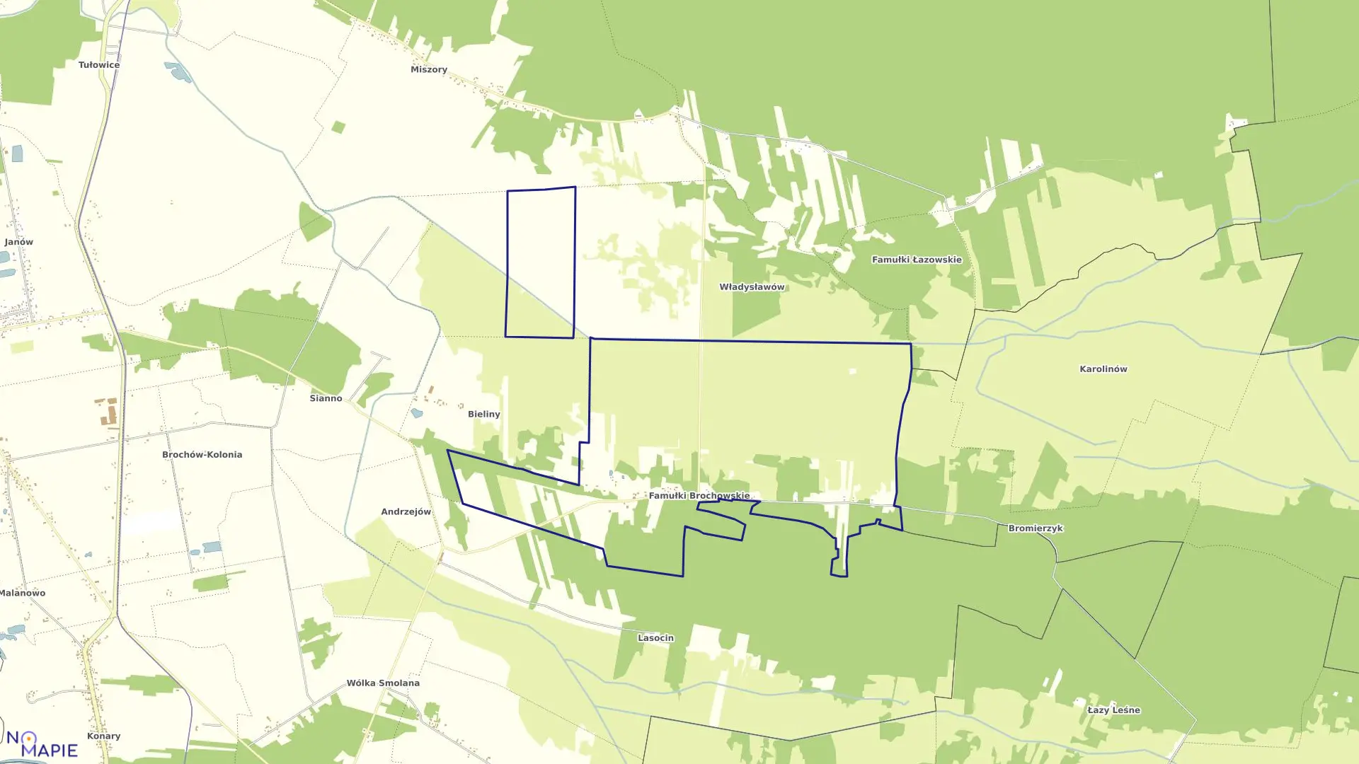 Mapa obrębu FAMUŁKI BROCHOWSKIE w gminie Brochów