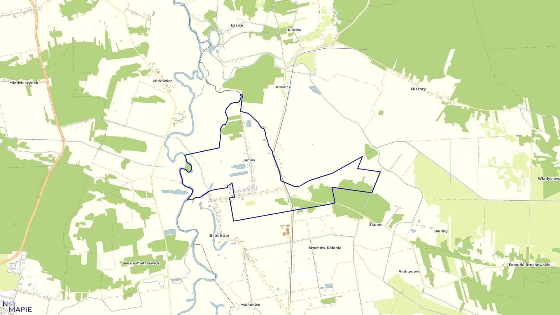 Mapa obrębu JANÓW-JANÓWEK w gminie Brochów