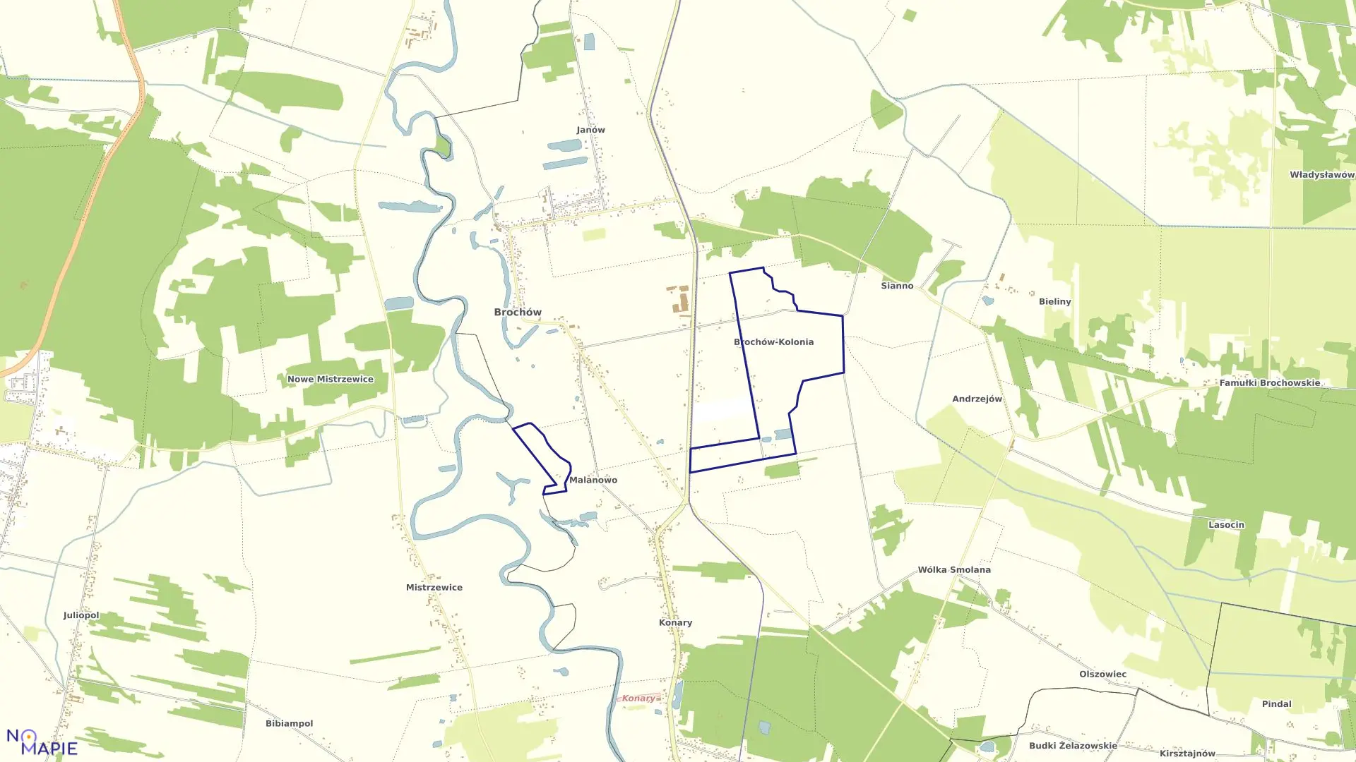 Mapa obrębu KOLONIA BROCHÓW w gminie Brochów