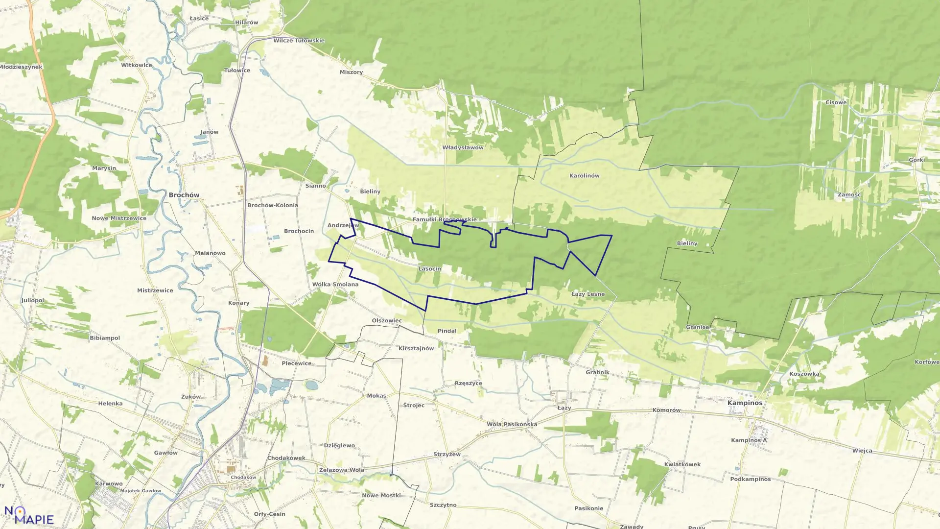 Mapa obrębu LASOCIN w gminie Brochów