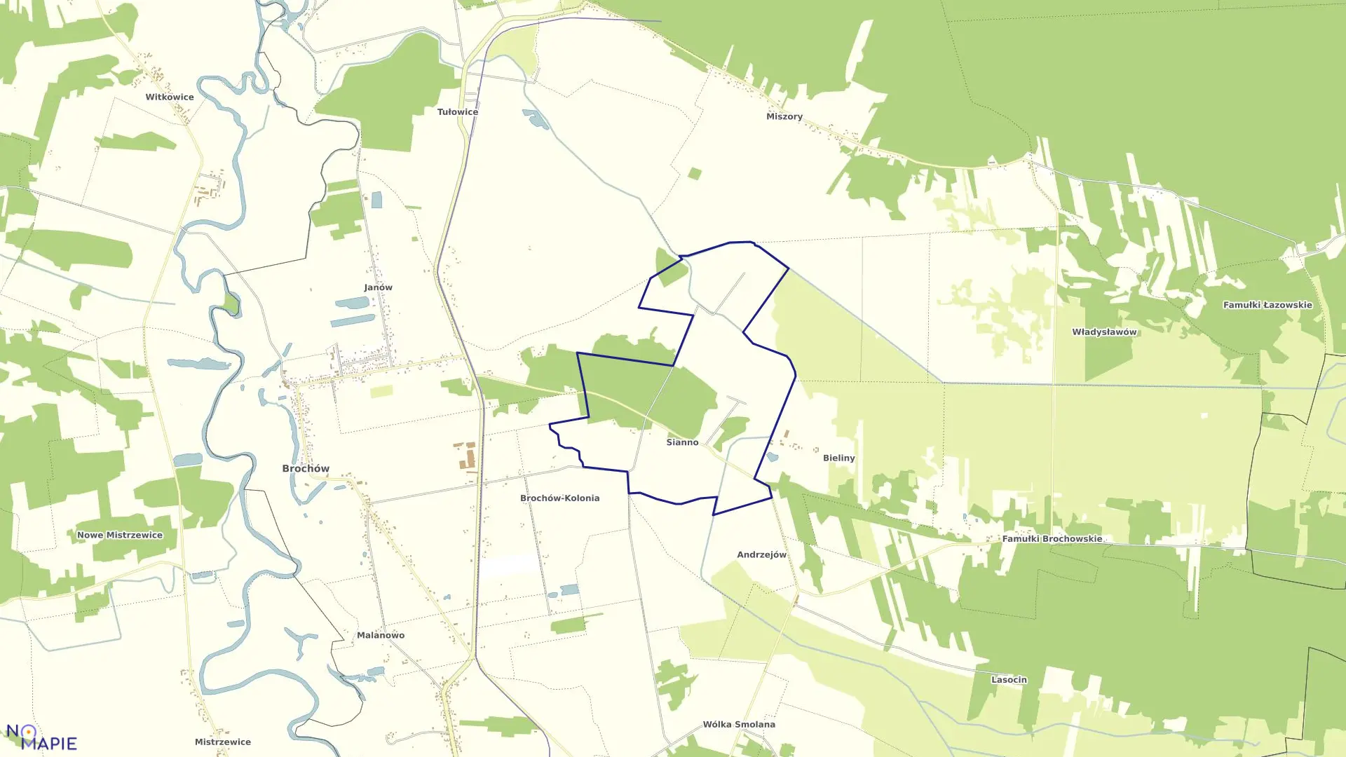 Mapa obrębu SIANNO w gminie Brochów