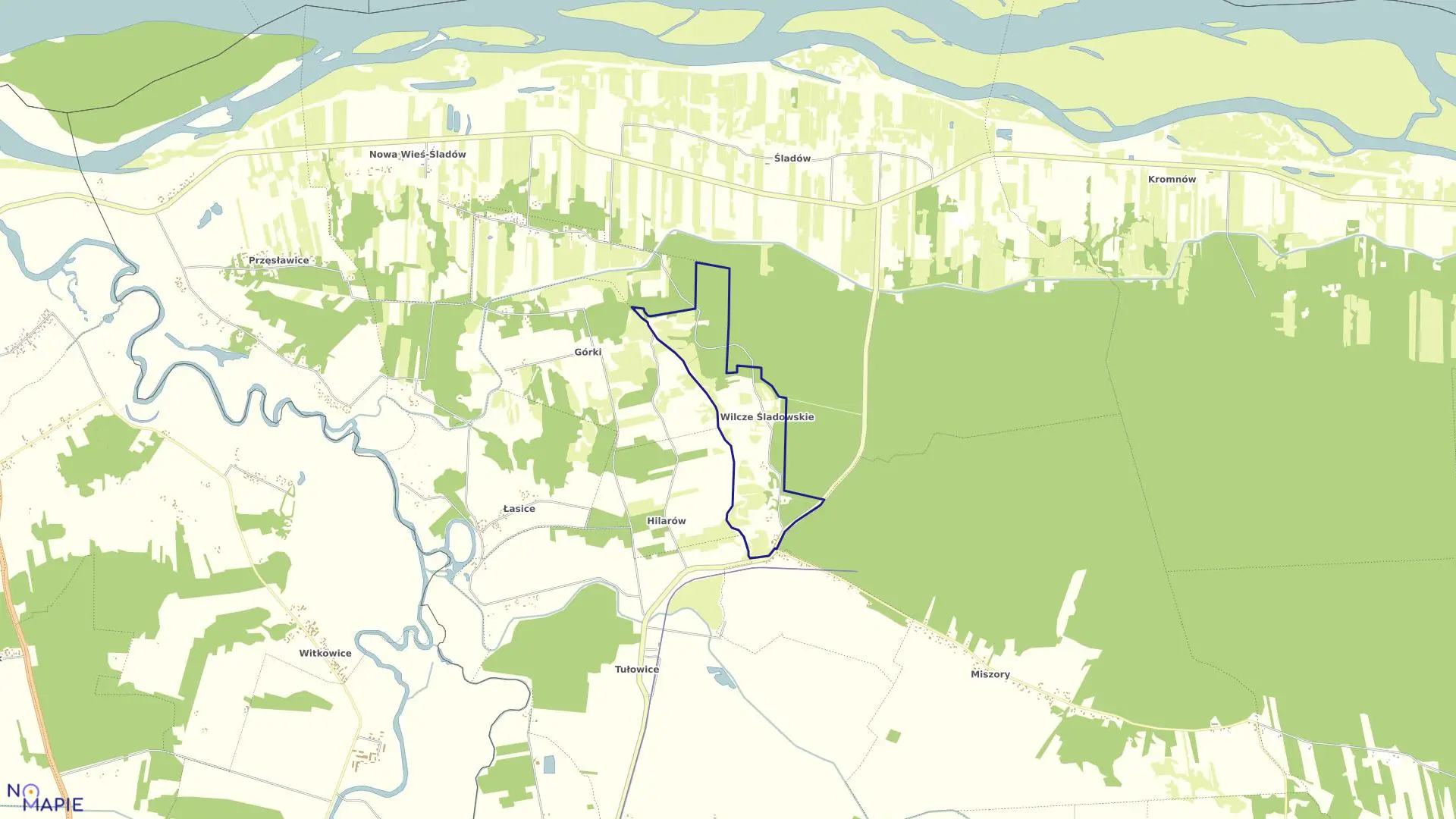 Mapa obrębu WILCZE ŚLADOWSKIE w gminie Brochów